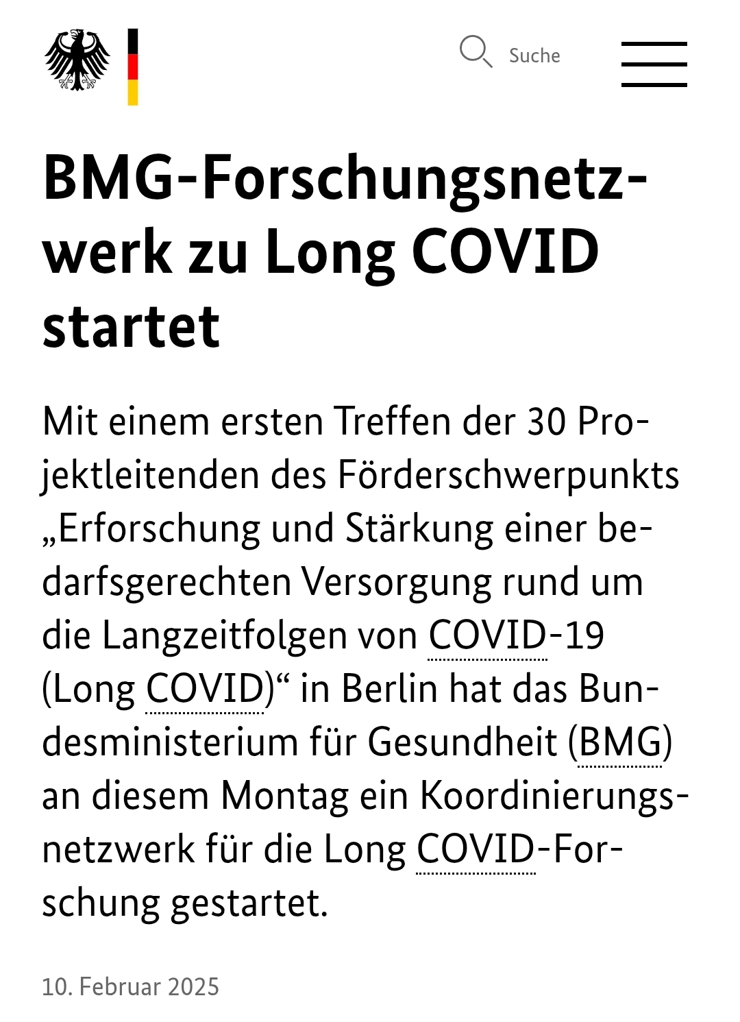 BMG Forschungsnetzwerk Long Covid